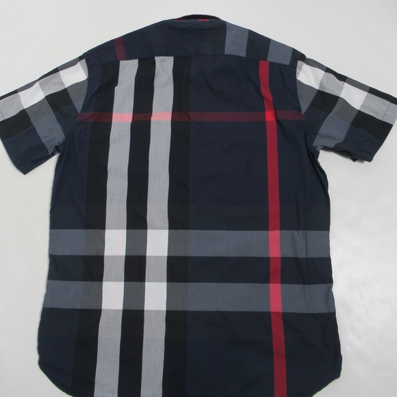 Burberry Men's Check Cotton Short Sleeve Shirt Navy Size XL - Picture 5 of 12